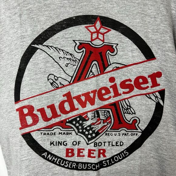Budweiser Beer Logo Style Gray T-Shirt Officially Licensed Gray Tee Small - Picture 2 of 6